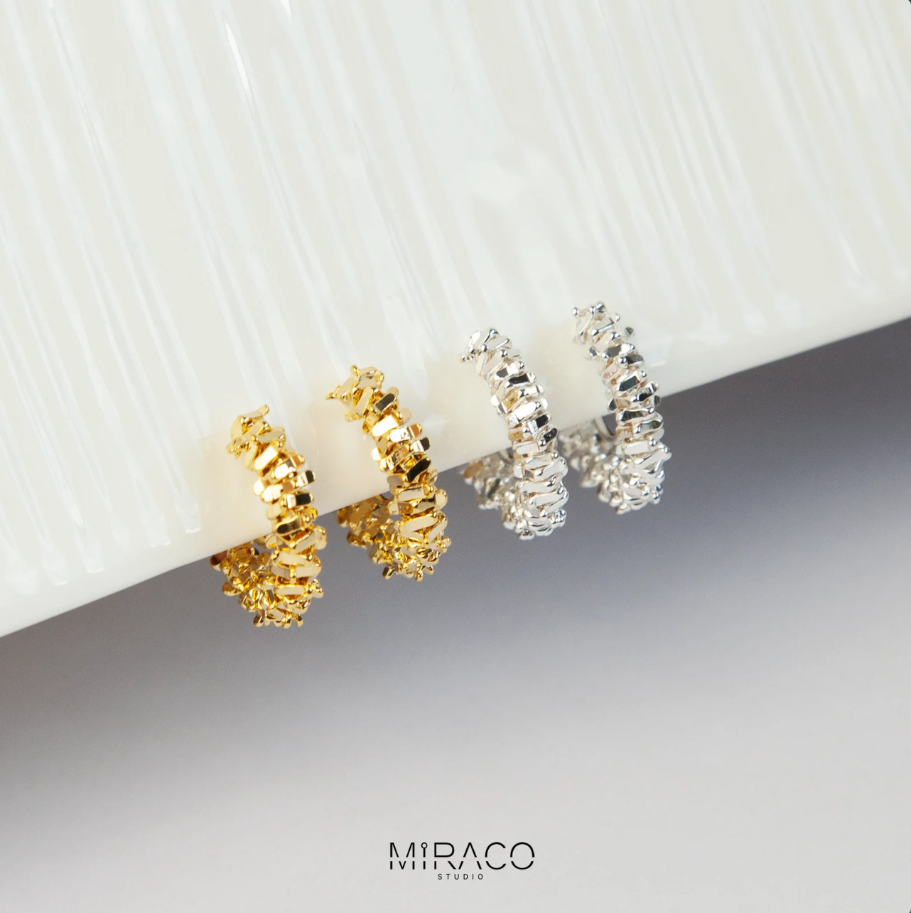 Cube Beaded Hoop Earrings Gold or Silver, Simple Geometric Small Huggies Non Pierced Earrings Ear Clips