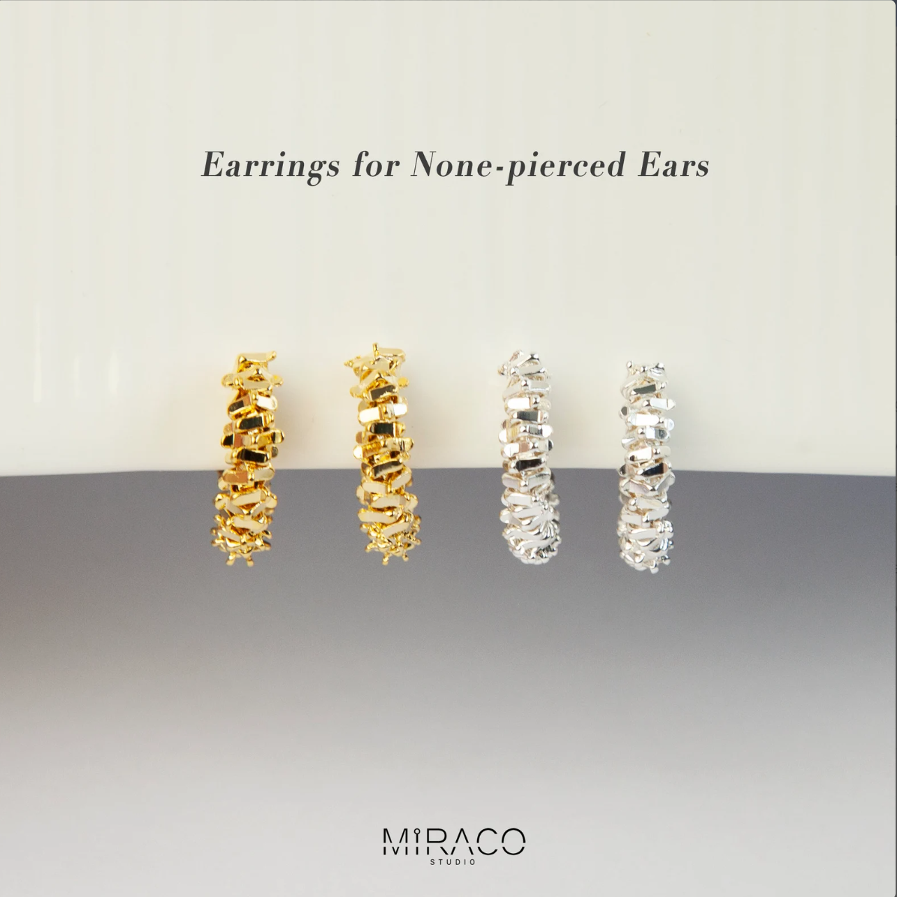 Cube Beaded Hoop Earrings Gold or Silver, Simple Geometric Small Huggies Non Pierced Earrings Ear Clips