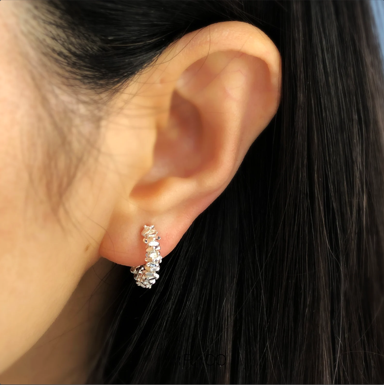 Cube Beaded Hoop Earrings Gold or Silver, Simple Geometric Small Huggies Non Pierced Earrings Ear Clips