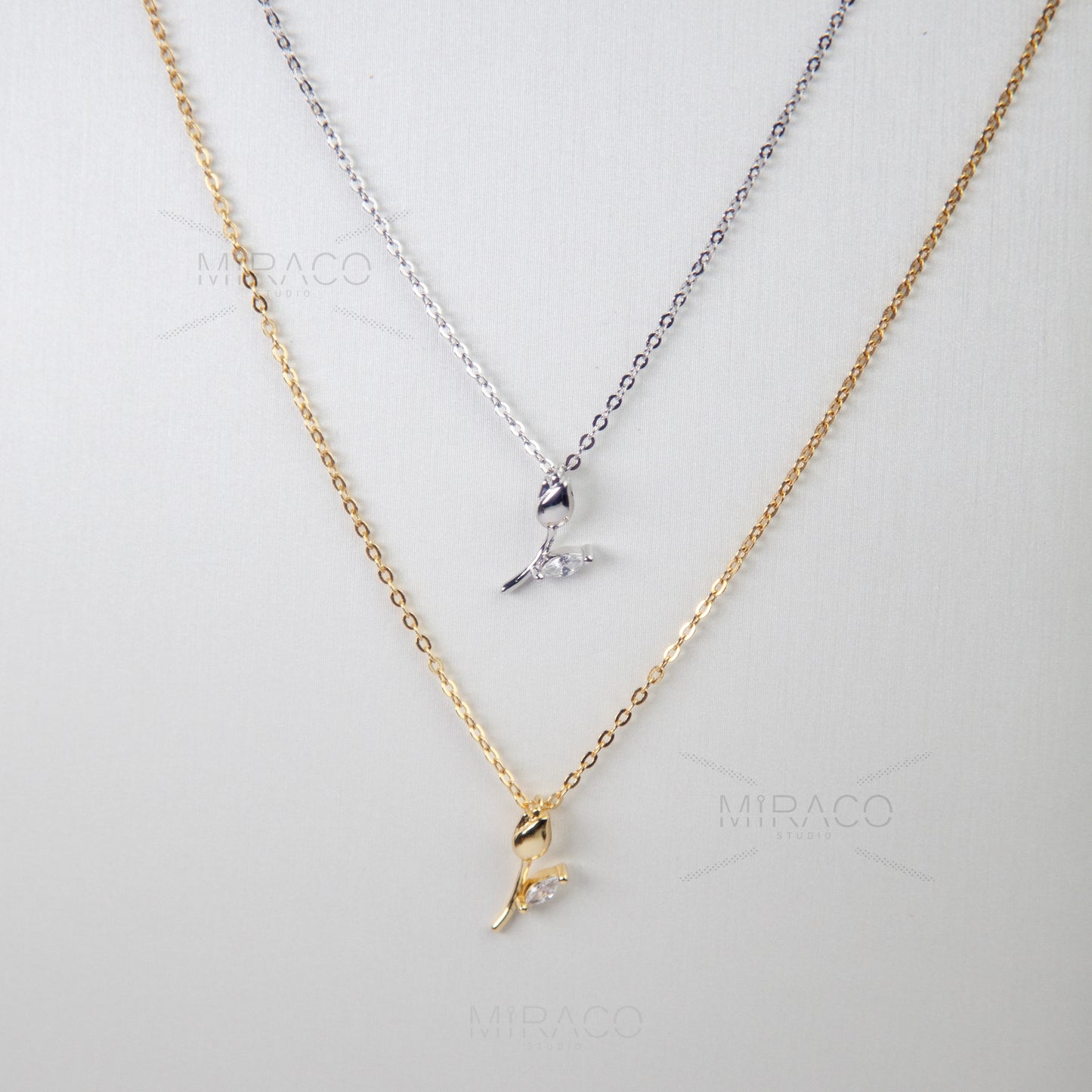 Dainty CZ Tulip Necklace, Rose Flower Minimalist Plant Necklace, Rose Pendant Gold Tulip Necklace