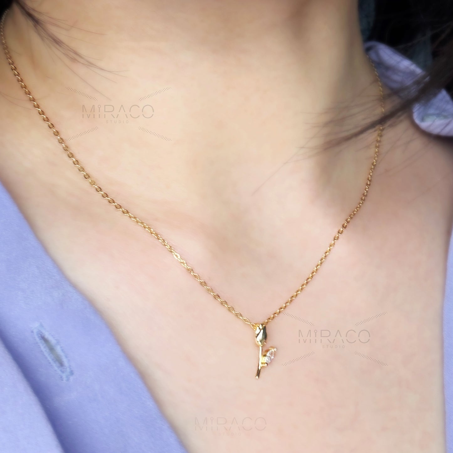 Dainty CZ Tulip Necklace, Rose Flower Minimalist Plant Necklace, Rose Pendant Gold Tulip Necklace