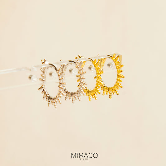 Dainty Sun Beaded Spikes Hoop Earrings in Gold and Silver, Gold Sun Stacking Hoop Earrings, Helix Hoop