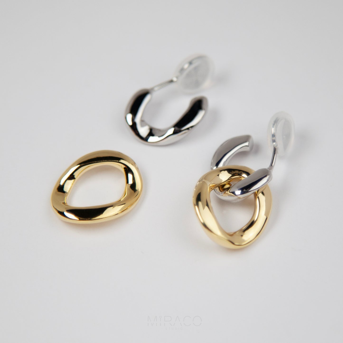 Dangle Drop Linked Circle Gold Silver Two Way Wear Earrings, Minimal Drop Non-Pierced Earrings