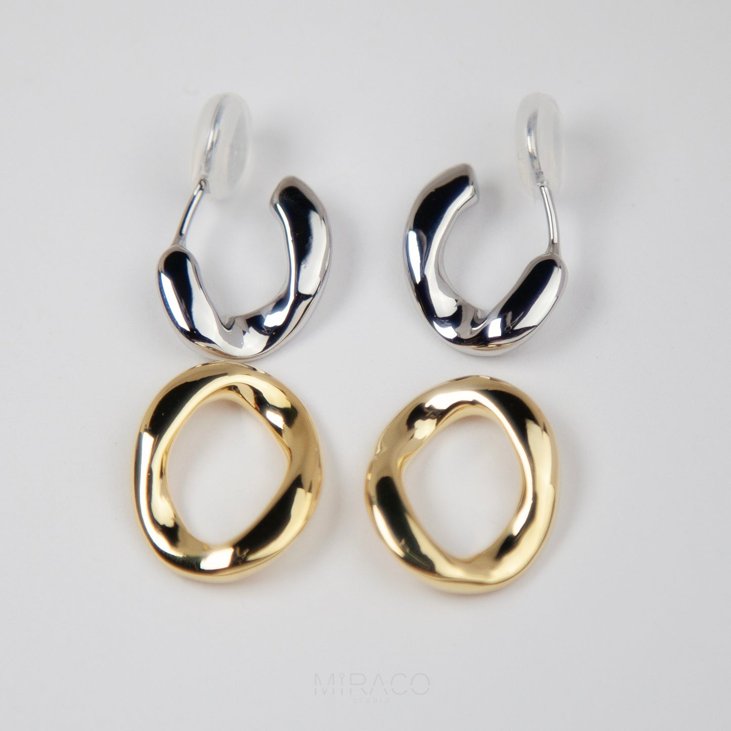 Dangle Drop Linked Circle Gold Silver Two Way Wear Earrings, Minimal Drop Non-Pierced Earrings