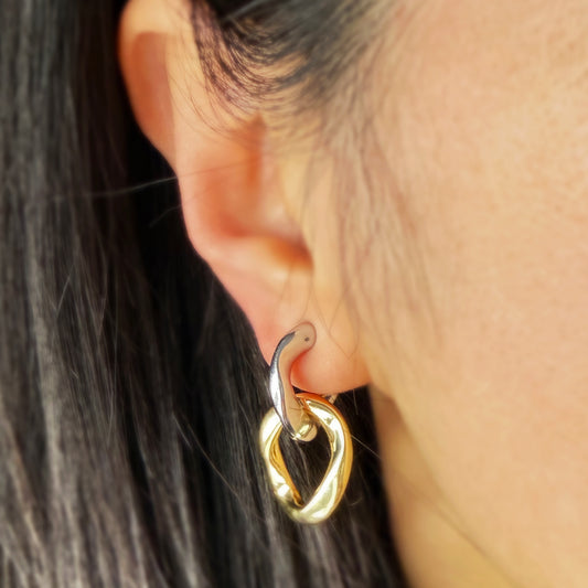 Dangle Drop Linked Circle Gold Silver Two Way Wear Earrings, Minimal Drop Non-Pierced Earrings
