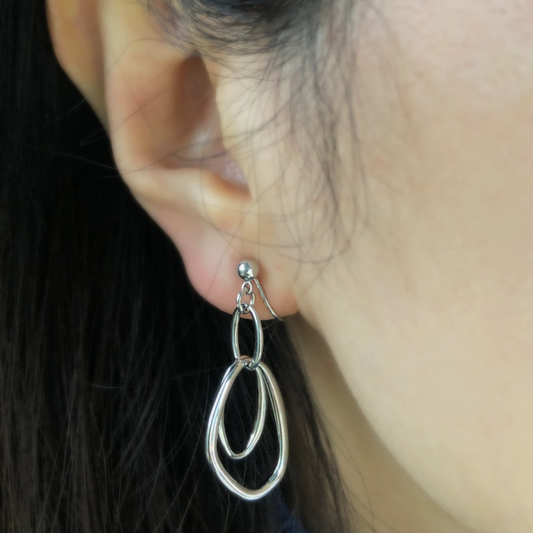 Dangle Drop Statement Earrings, Silver Colour Minimal Drop Non-Pierced Earrings