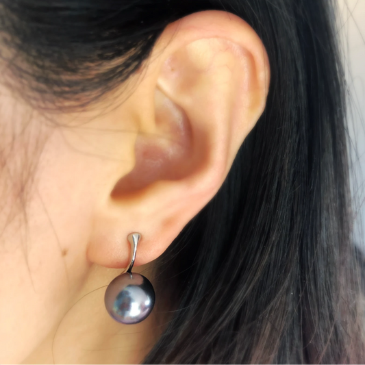 Dark Grey Large Pearl Stud Non Pierced Earrings, Bridesmaid Jewellery, Pearl Ear Clip