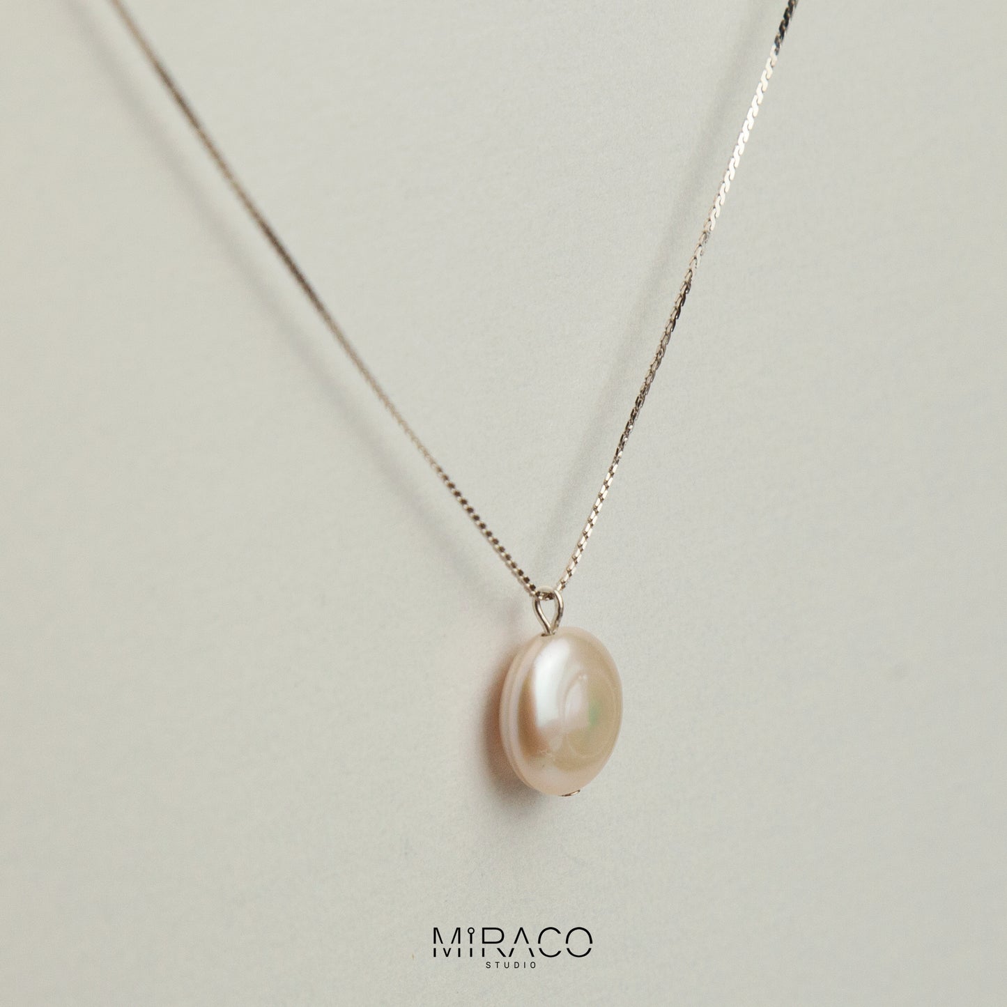 Delicate Snake Chain Necklace, Button Pearl Necklace Snake Chain Minimalist Necklace