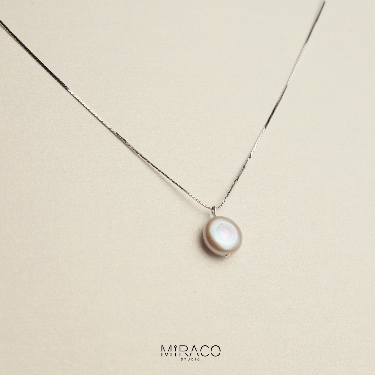 Delicate Snake Chain Necklace, Button Pearl Necklace Snake Chain Minimalist Necklace