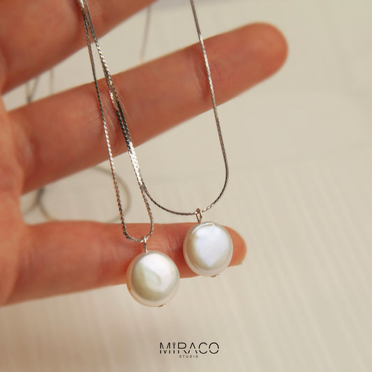 Delicate Snake Chain Necklace, Button Pearl Necklace Snake Chain Minimalist Necklace