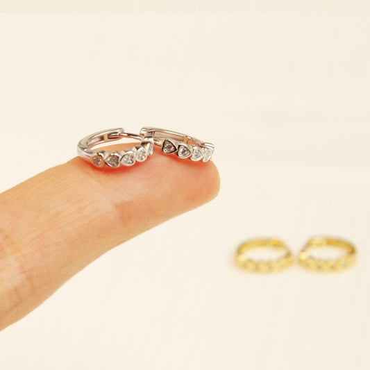 Diamond Heart Tiny Huggie Hoops, Sterling Silver Helix Earrings, Dainty Bezel Cartilage Hoop Earrings, Crystal Stacking Minimalist Earrings