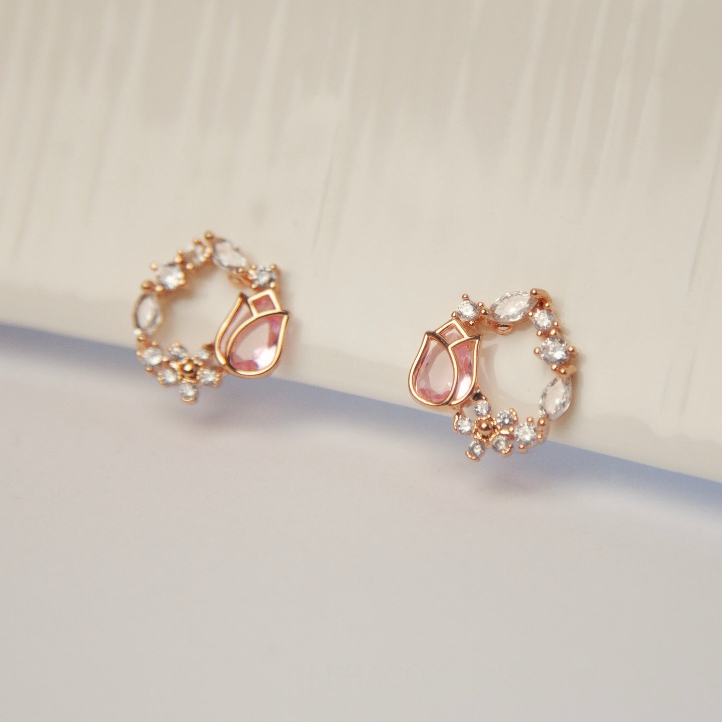 Diamond Open Circle Studs, Floral Wreath Stud Earrings, Non Pierced Earrings