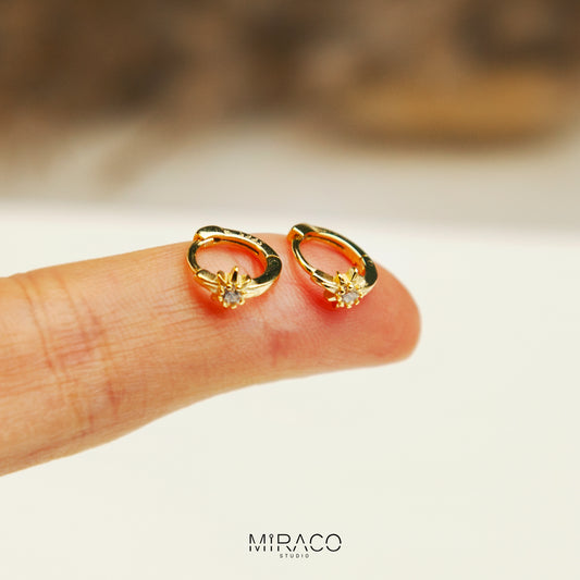 Diamond Star Tiny Huggie Hoops, Sterling Silver Earrings, Dainty Star Small Hoops in Gold and Silver, Diamond Minimalist Stacking Earrings