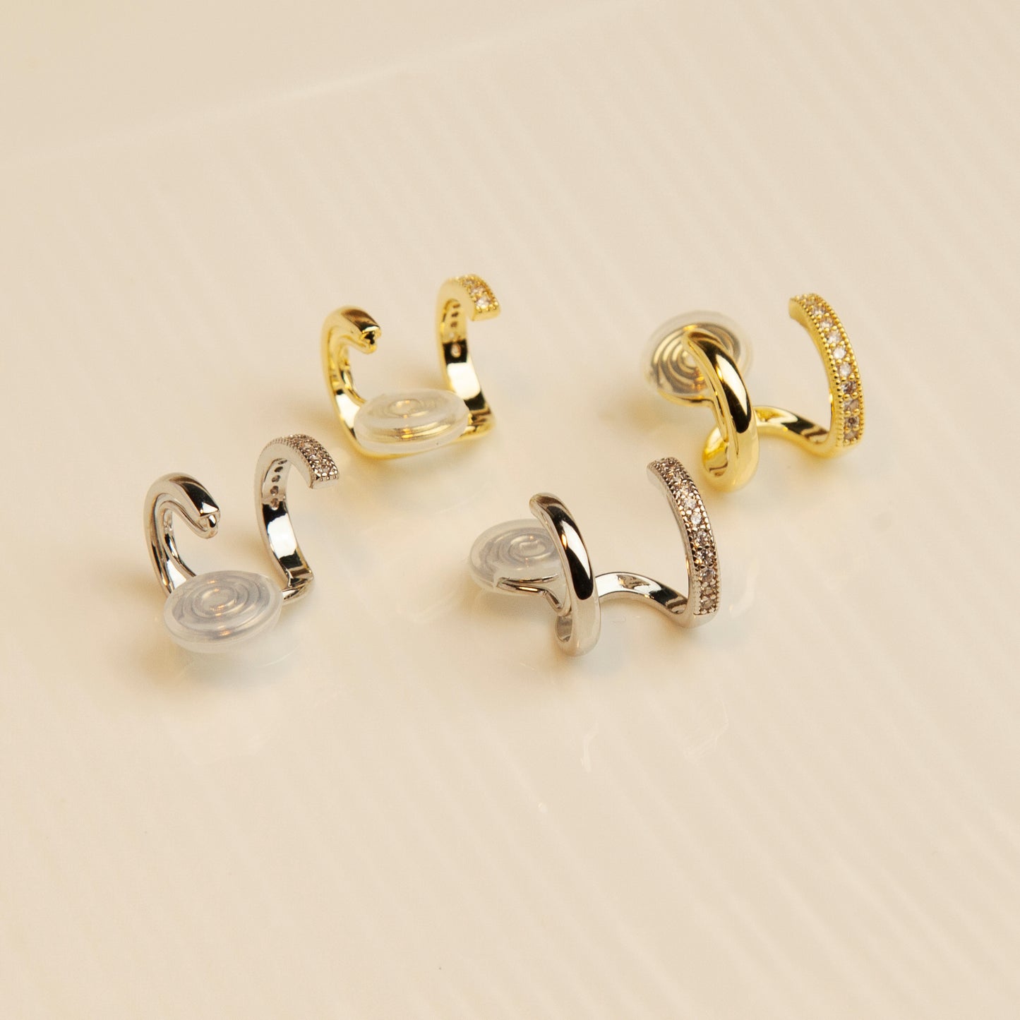 Double Hoop Stud Earrings in Silver and Gold, Crystal Minimalist Clip On Huggie Earrings, No Piercing Earrings, Clip On Small Hoop Earrings