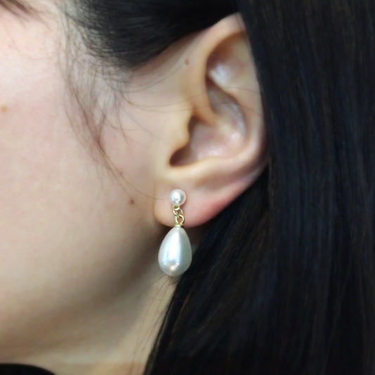 Drop Pearl Earrings With Gold Colour Clips, Coil Back Clip On Earrings, White Pearls Dangle Earrings