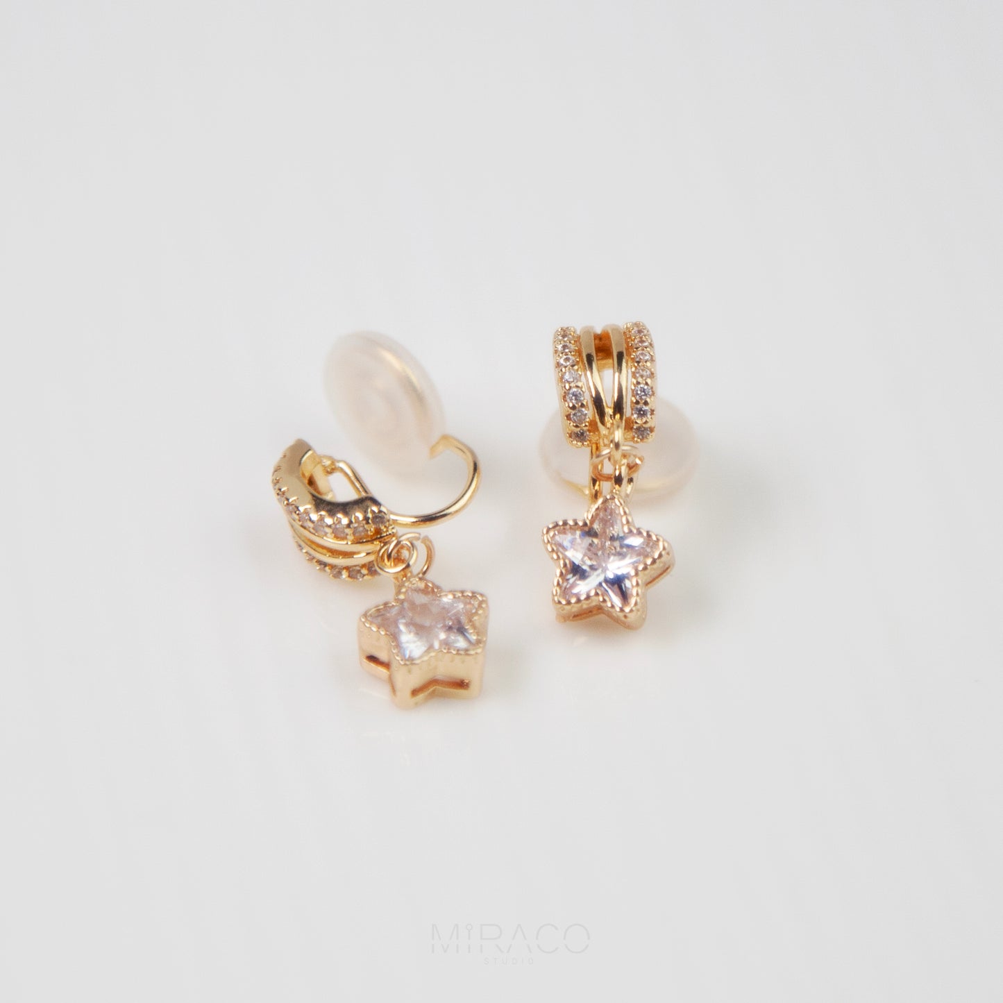 Drop Star Diamond Earrings , Non Pierced Gold Diamond Dangle Earrings, 5 Point Star Earrings