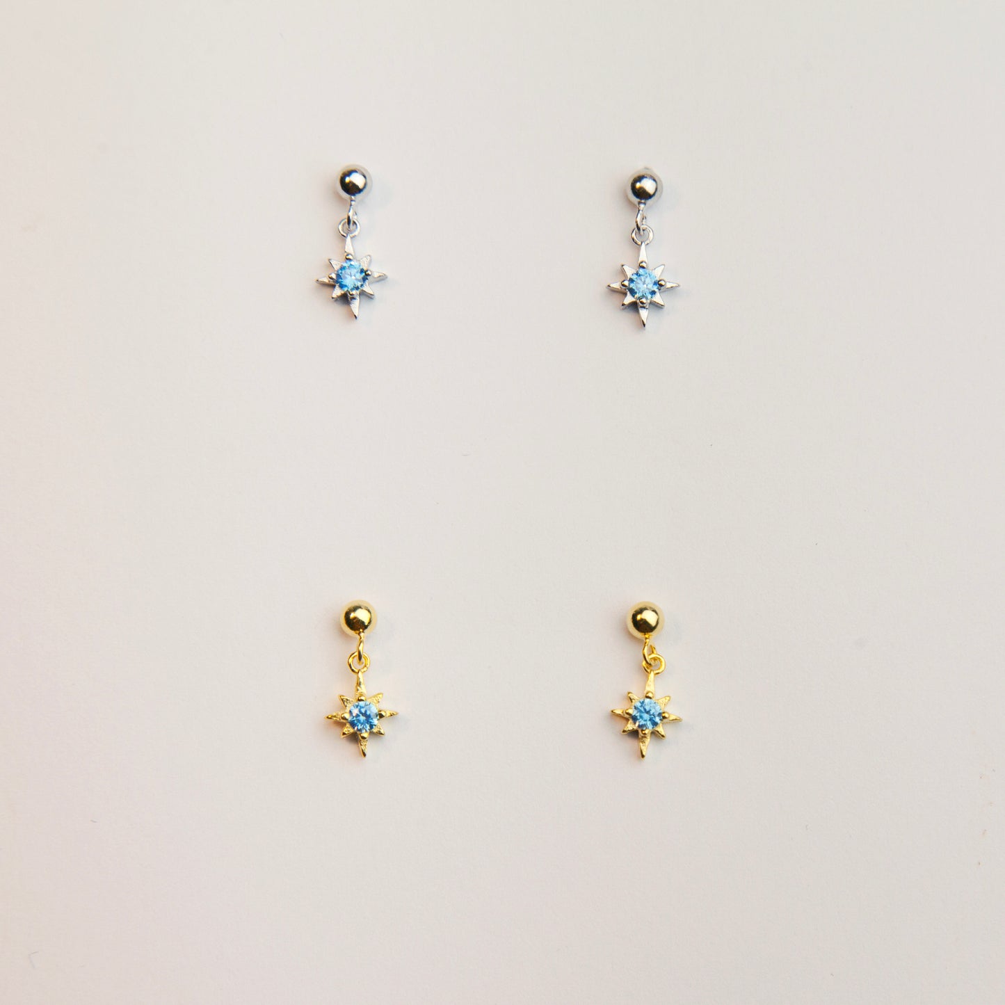 Elegant Starburst Stud Earrings with Blue CZ Crystals, Tiny Sparkle Dangle Stud Earring, Skinny Earring, Screw Back Labret Stud Cartilage Earring Tragus Stud Helix Piercing Nose Piercing