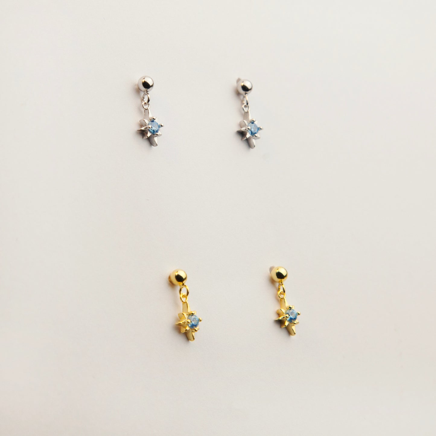Elegant Starburst Stud Earrings with Blue CZ Crystals, Tiny Sparkle Dangle Stud Earring, Skinny Earring, Screw Back Labret Stud Cartilage Earring Tragus Stud Helix Piercing Nose Piercing