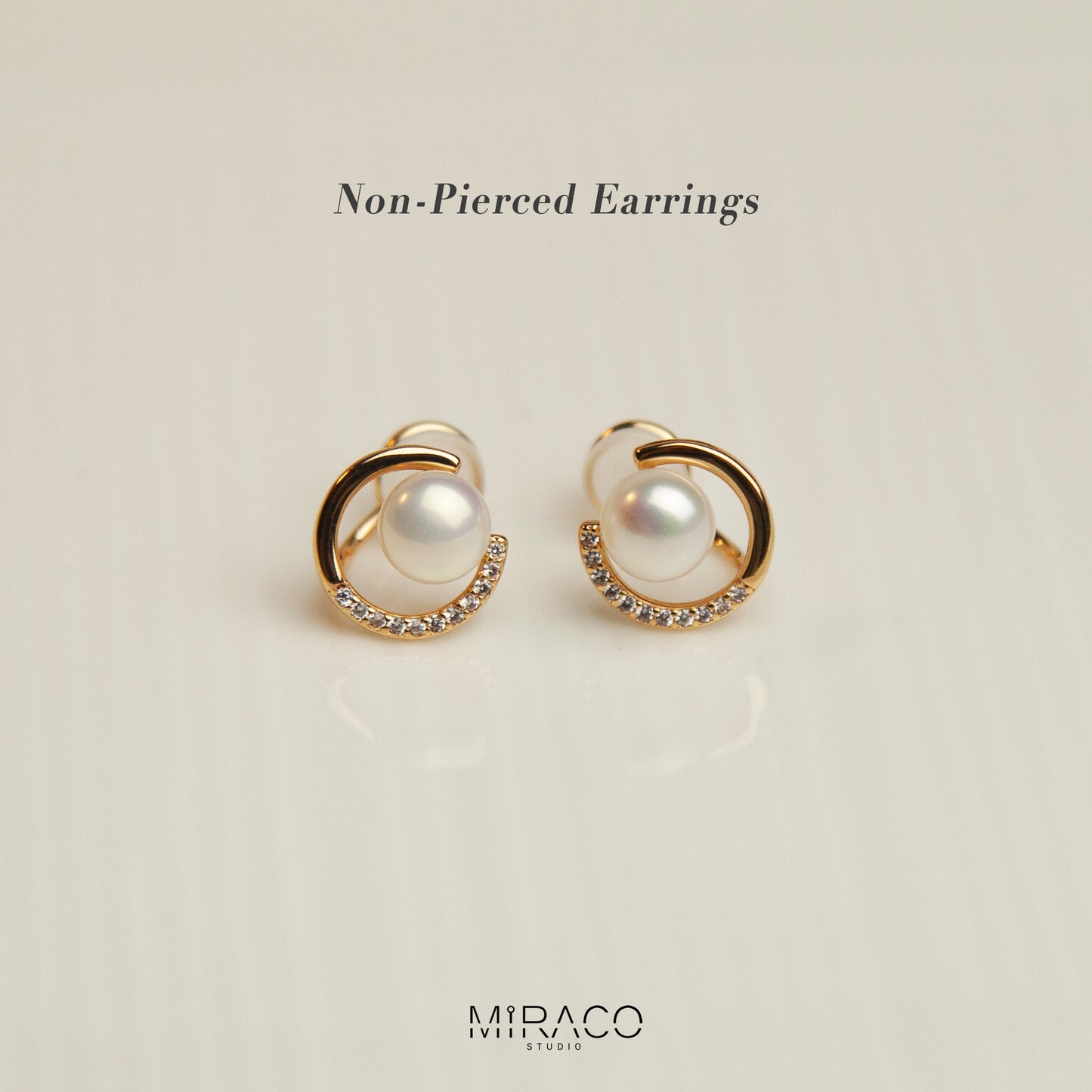 Freshwater Pealrs Pave Diamond Clip, Non Pierced Gold Plated Circle Small Pearl Bridal Studs