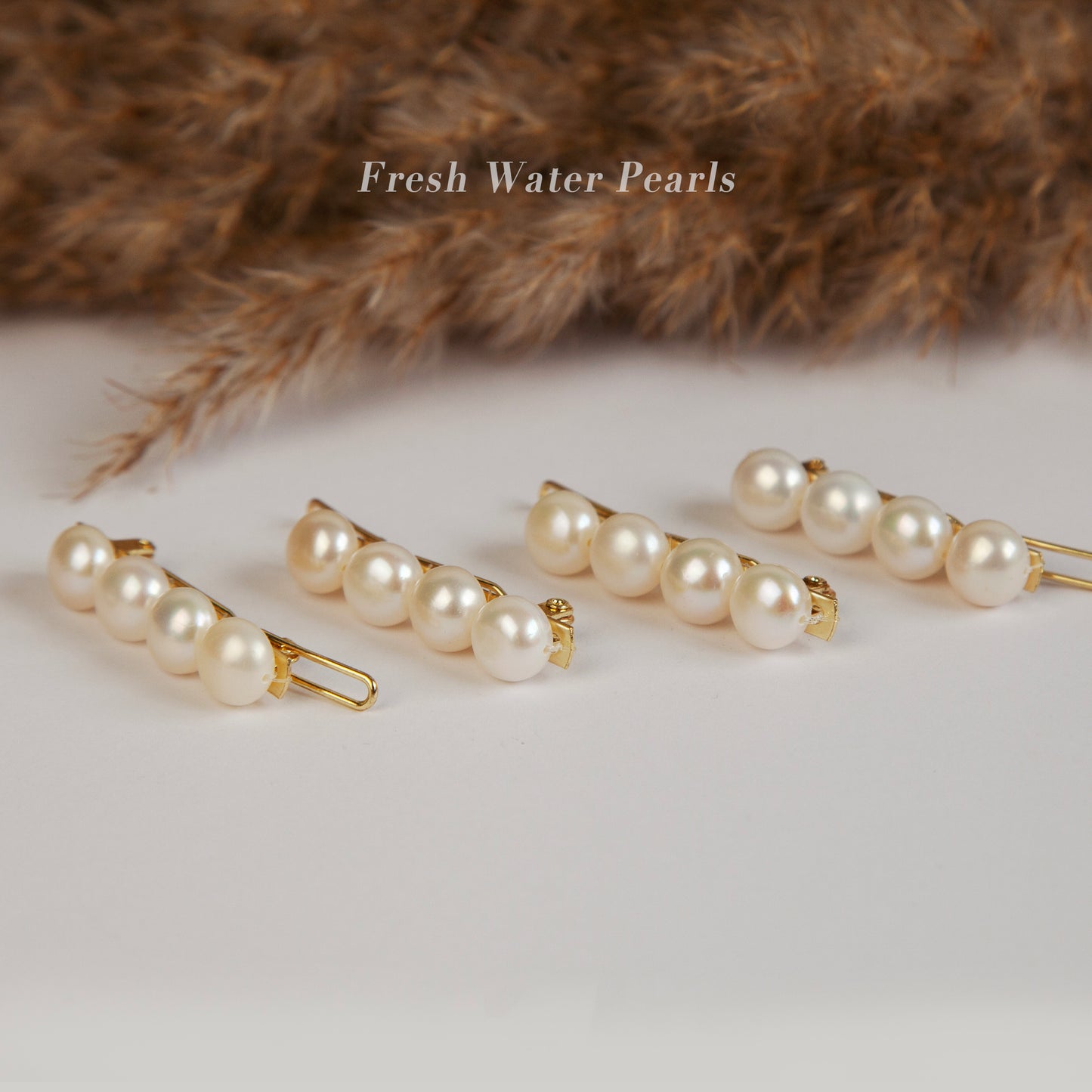 Genuine Freshwater Pearl Hair Clips, Gold-Toned Button Pearls Hair Clips, Four Pearls Bridal Hair Clips Pearls Wedding Hair Accessories
Price for 2 hair clips