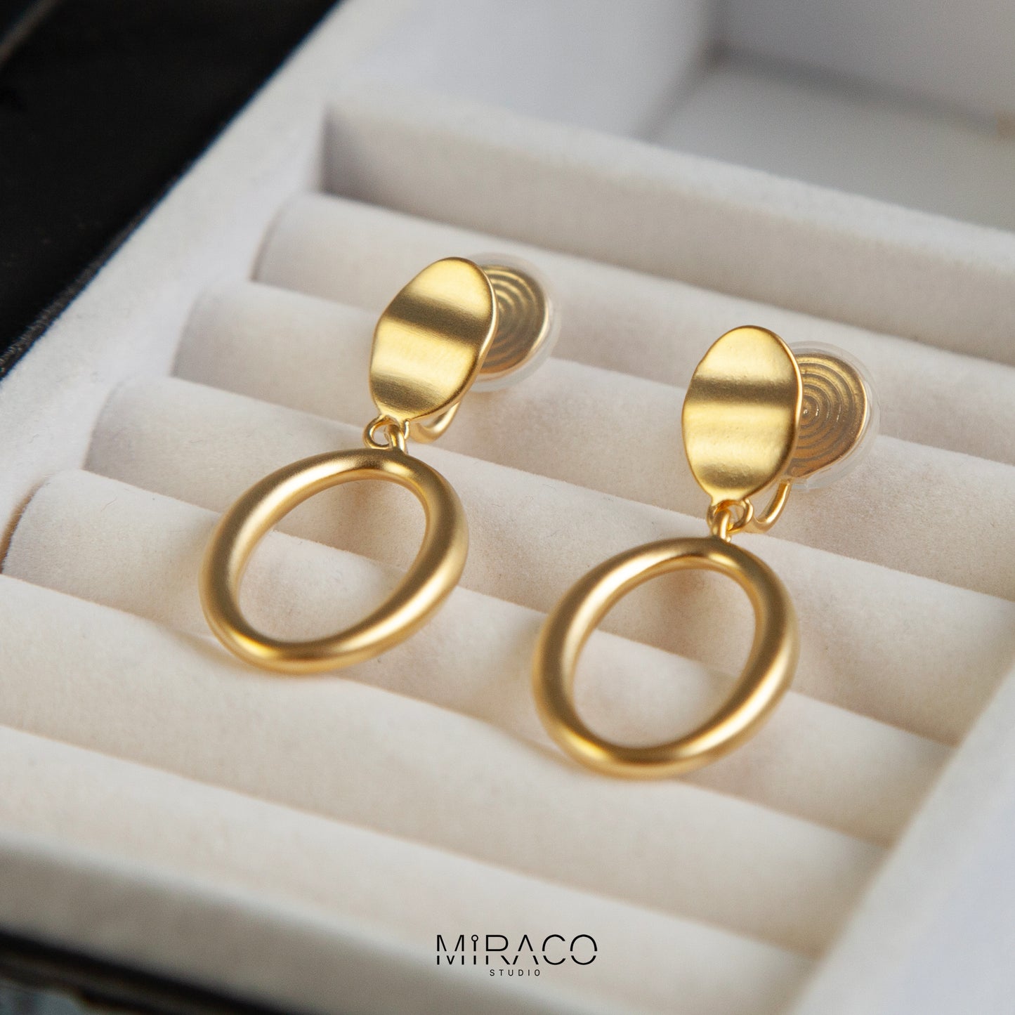 Gold Circle Dangle Earrings, Gold Clip On Earrings, Minimal Ear Clip Non Pierced Circle Drop Earring