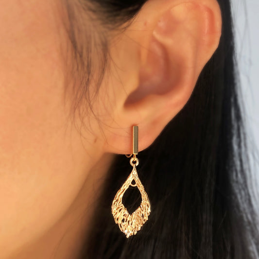 Gold Dangle Drop Clip On Earrings, Gold Metal Wire Clip On Earrings, Gold Clip On Earrings, Rhombus Leaf Ear Clip Non Pierced Circle Drop Earrings