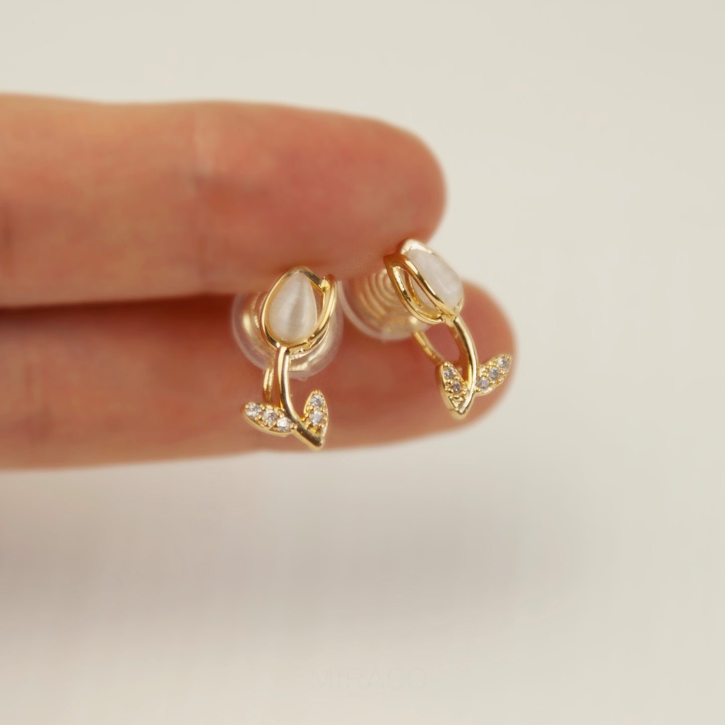 Gold Flower CZ Stud Earrings, Floral Stud Earrings, Clip On Earrings, Non Pierced Plant Earrings