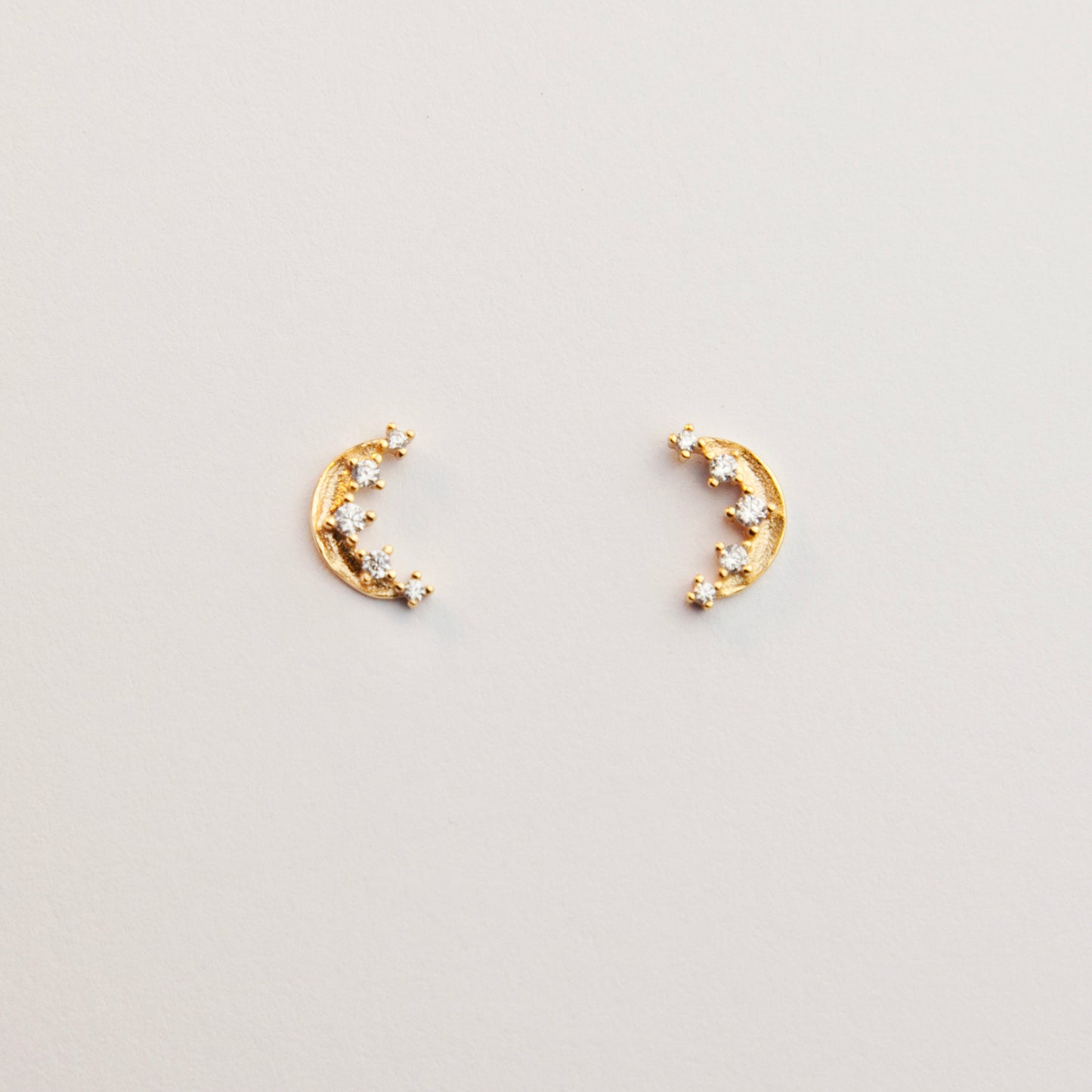 Gold Moon Stud Earrings With CZ Crystals, Sterling Silver Studs, 18K Gold Plated Diamond Crescent Moon Stud Earrings, Skinny Moon Earrings