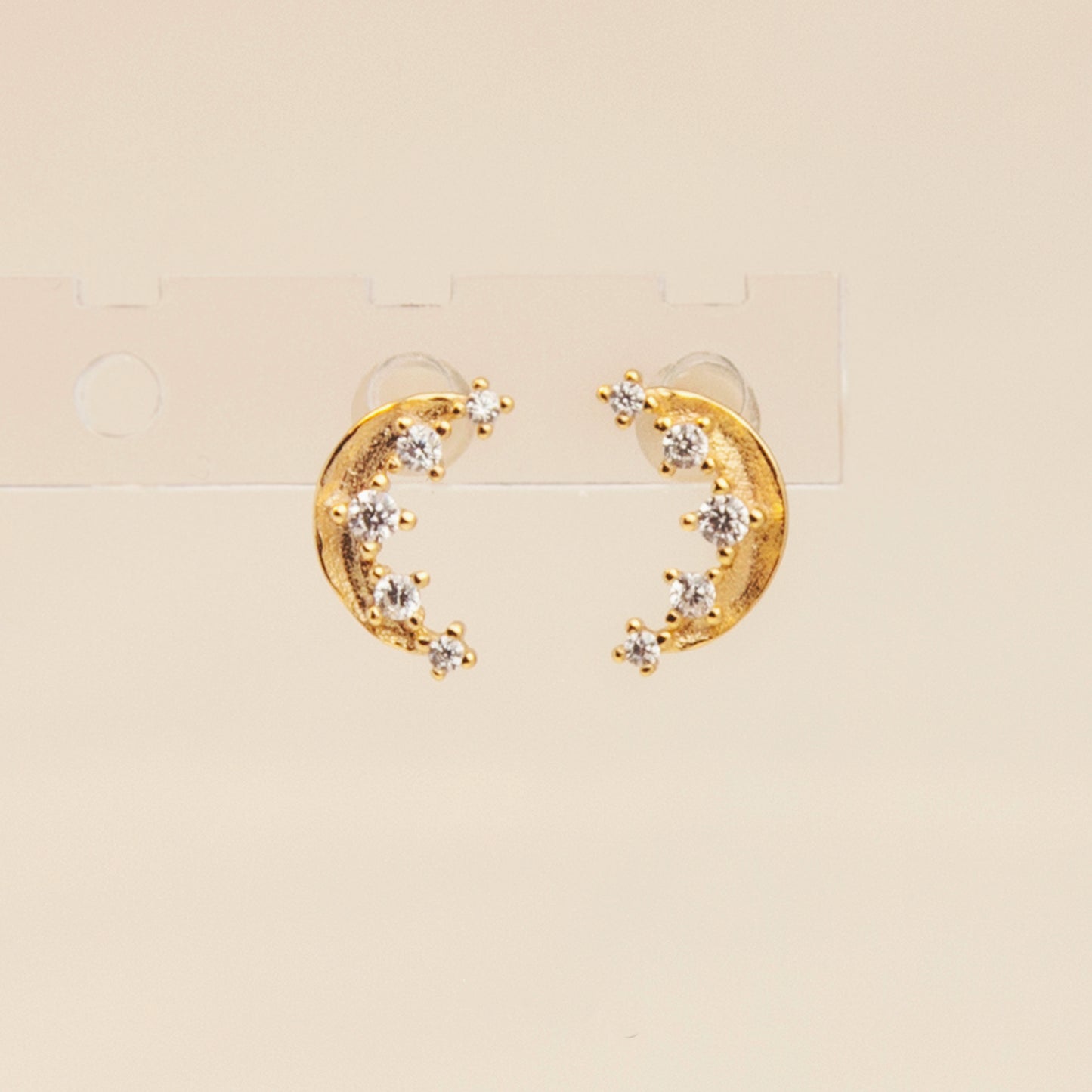 Gold Moon Stud Earrings With CZ Crystals, Sterling Silver Studs, 18K Gold Plated Diamond Crescent Moon Stud Earrings, Skinny Moon Earrings