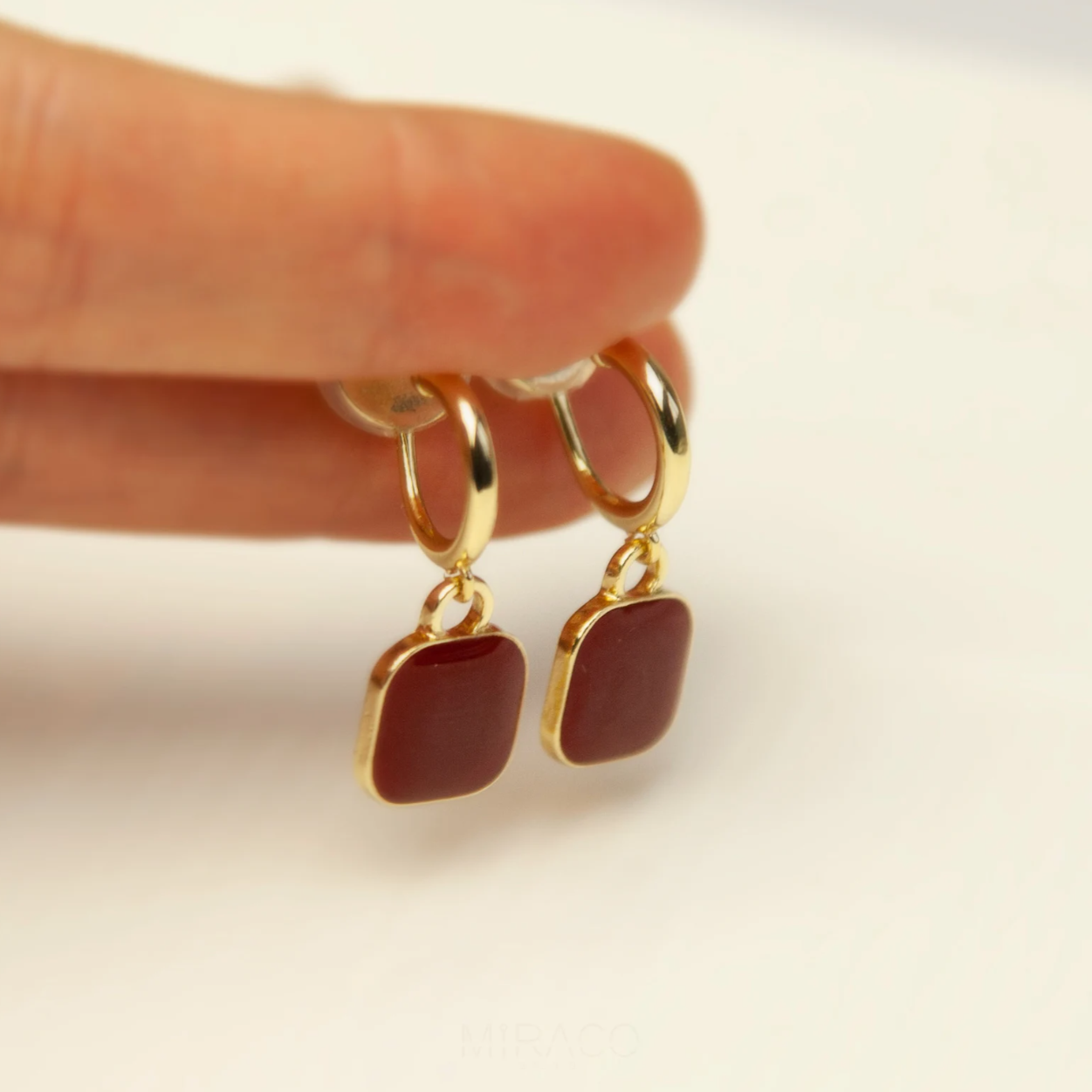 Gold Red Square Disc Dangle Drop Earrings Invisible Ear Clip Non Pierced Geometrical Dangle Earrings