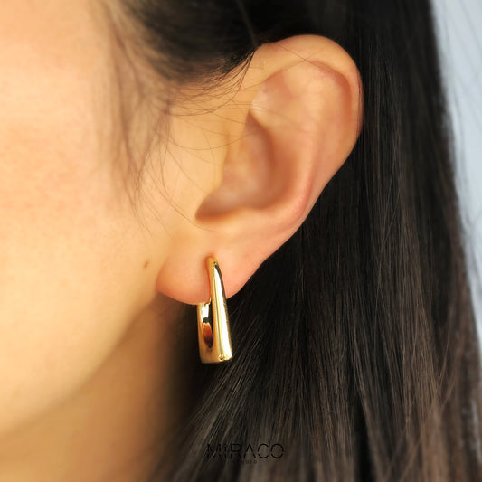 Gold Silver, Simple Rectangle Hoops, Geometric Non Pierced Earring Ear Clip