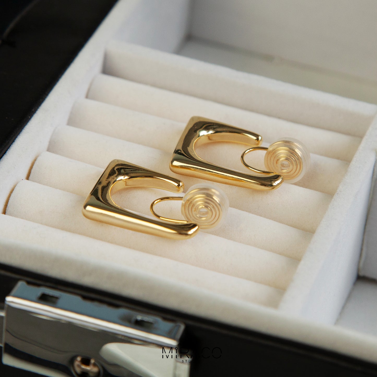 Gold Silver, Simple Rectangle Hoops, Geometric Non Pierced Earring Ear Clip