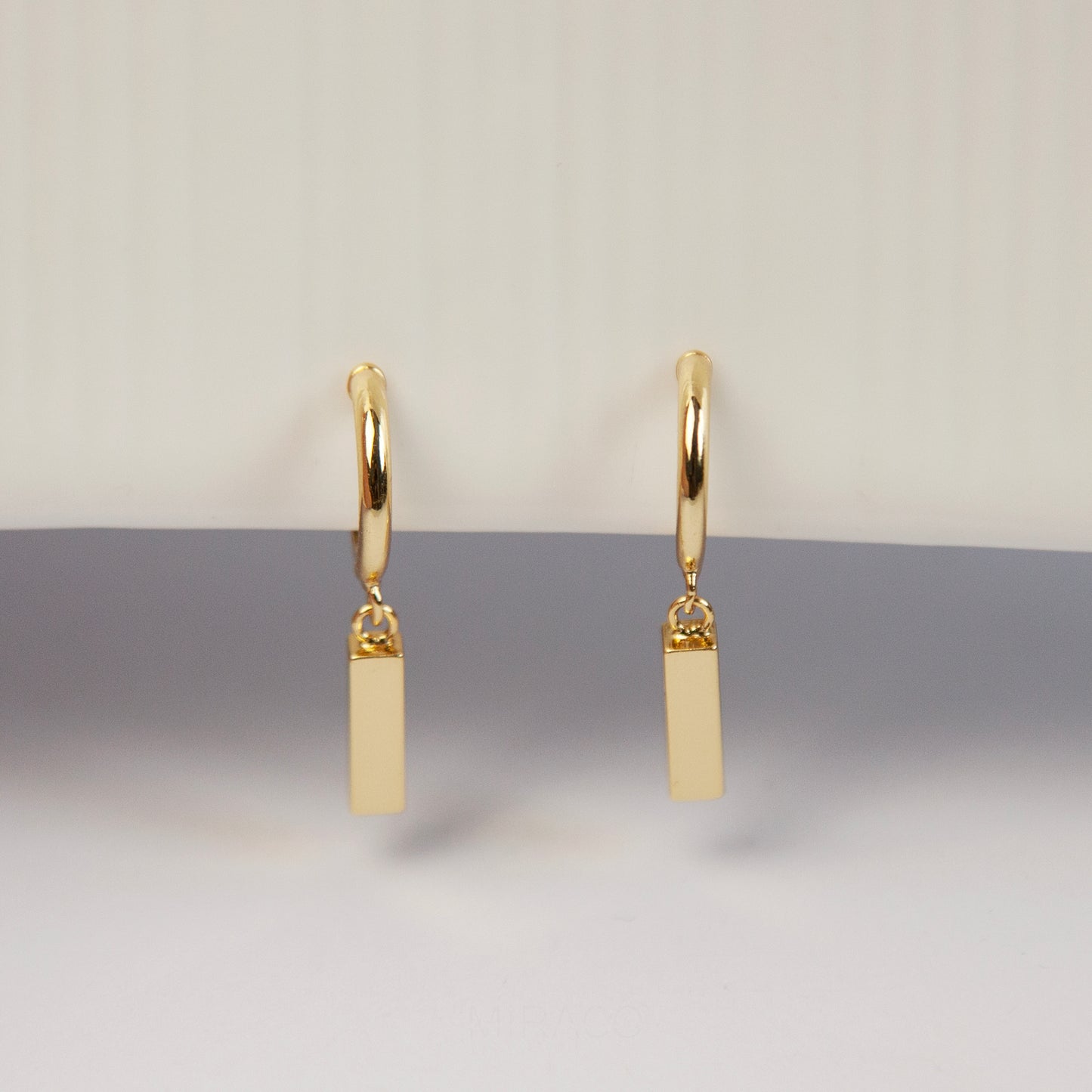 Gold Small Hoop Dangle Earrings with Rectangle Cubes, Invisible Clip On Drop Earrings, Non Pierced Minimalist Gold Clip On Earrings
