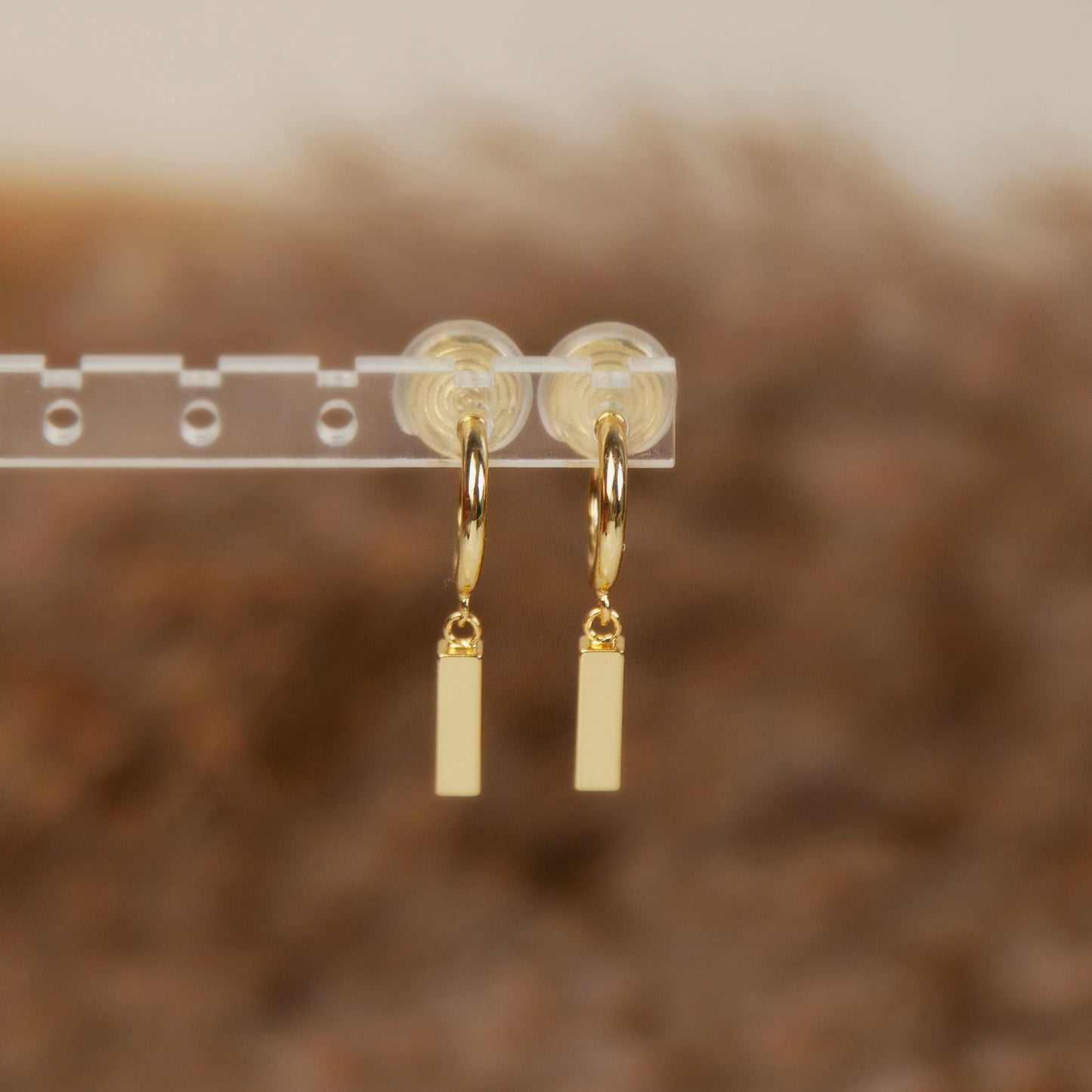 Gold Small Hoop Dangle Earrings with Rectangle Cubes, Invisible Clip On Drop Earrings, Non Pierced Minimalist Gold Clip On Earrings