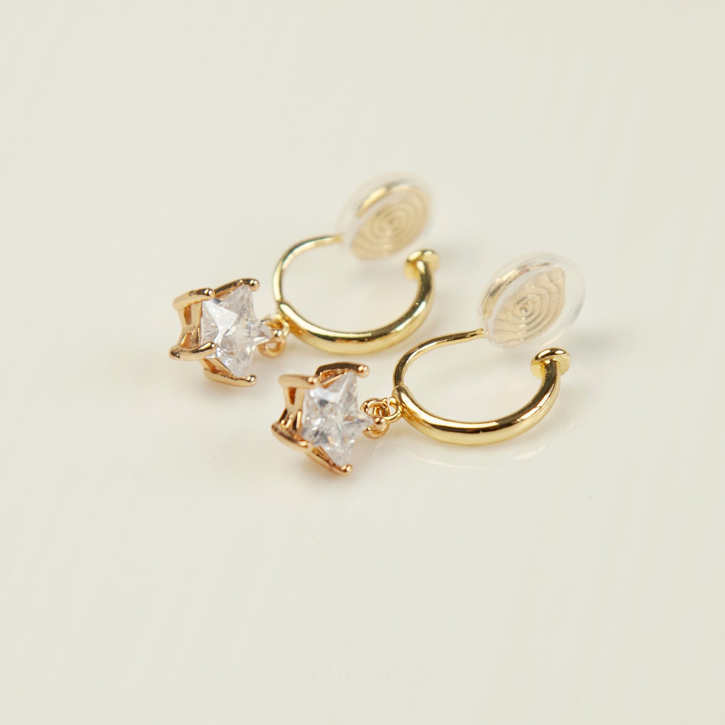 Gold Star Dangle Hoop Clip-On Earrings with CZ Crystal Diamonds Star, 5 Points Star Diamond Clip On Earrings, None Pierced Crystal Ear Clips