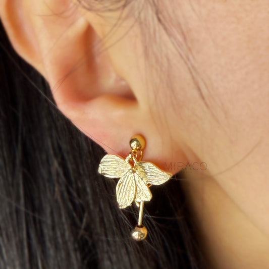 Golden Goddess Drop Leaves Earrings, Coil Back Plant Earrings, Non Pierced Earrings