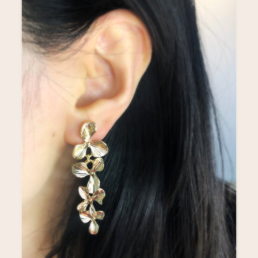 Golden Goddess Floral Chandelier Earrings, Screw Back Spiral Coil Back Earrings, Non Pierced Earrings