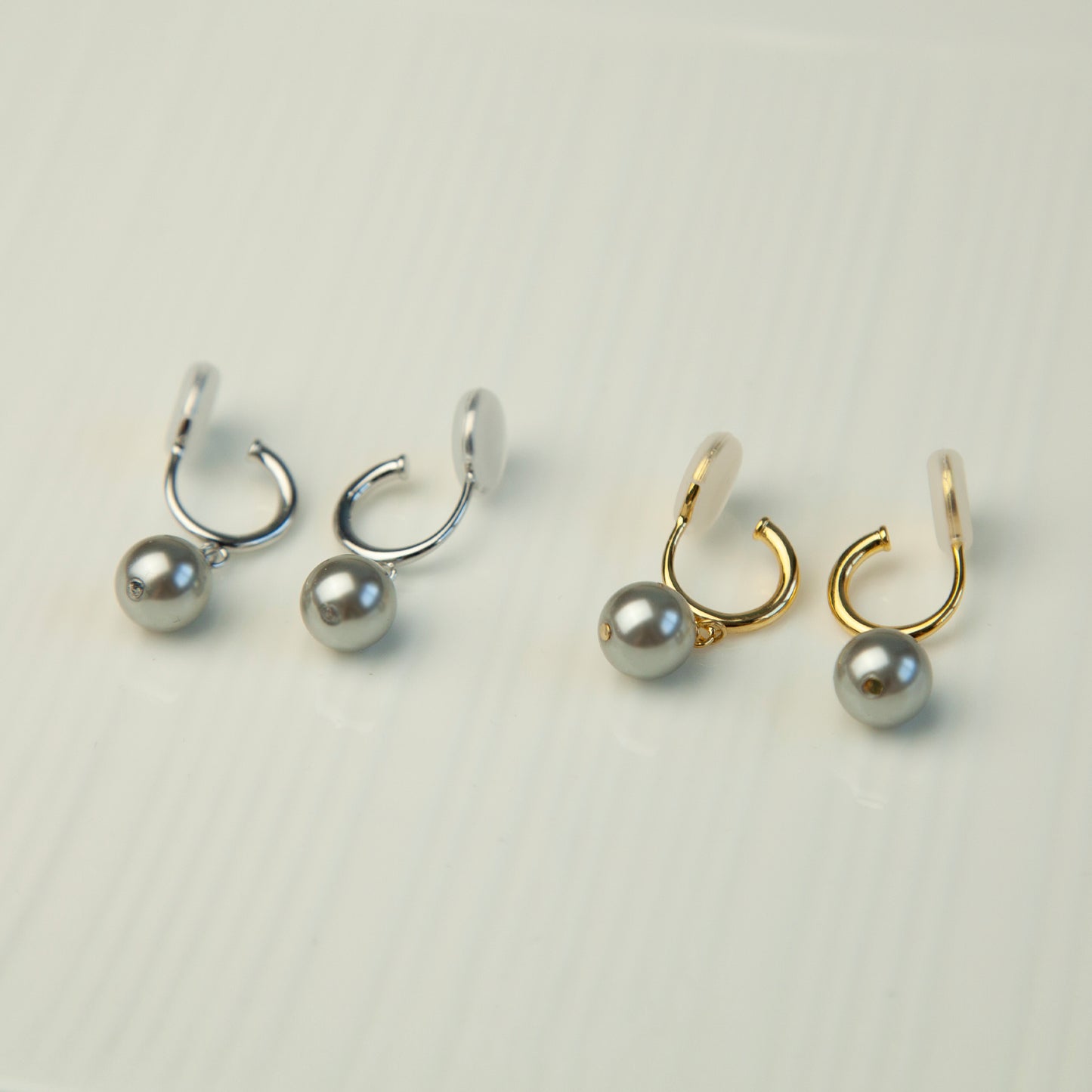 Grey Pearls Dangle Clip On Earrings, Minimalist Dangle Pearls Earrings, Dangle Hoop Pearls Earrings Non Pierced Earrings, Drop Pearl Earring