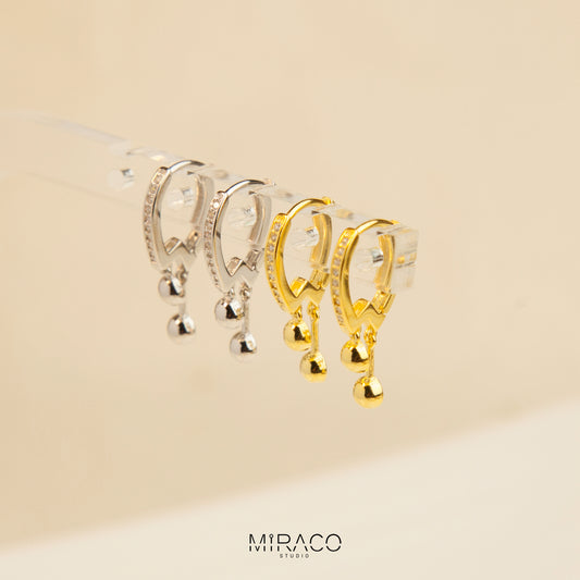 Half Ball Drop Earrings in Gold and Silver, Diamond Minimalist CZ Hoop Earrings