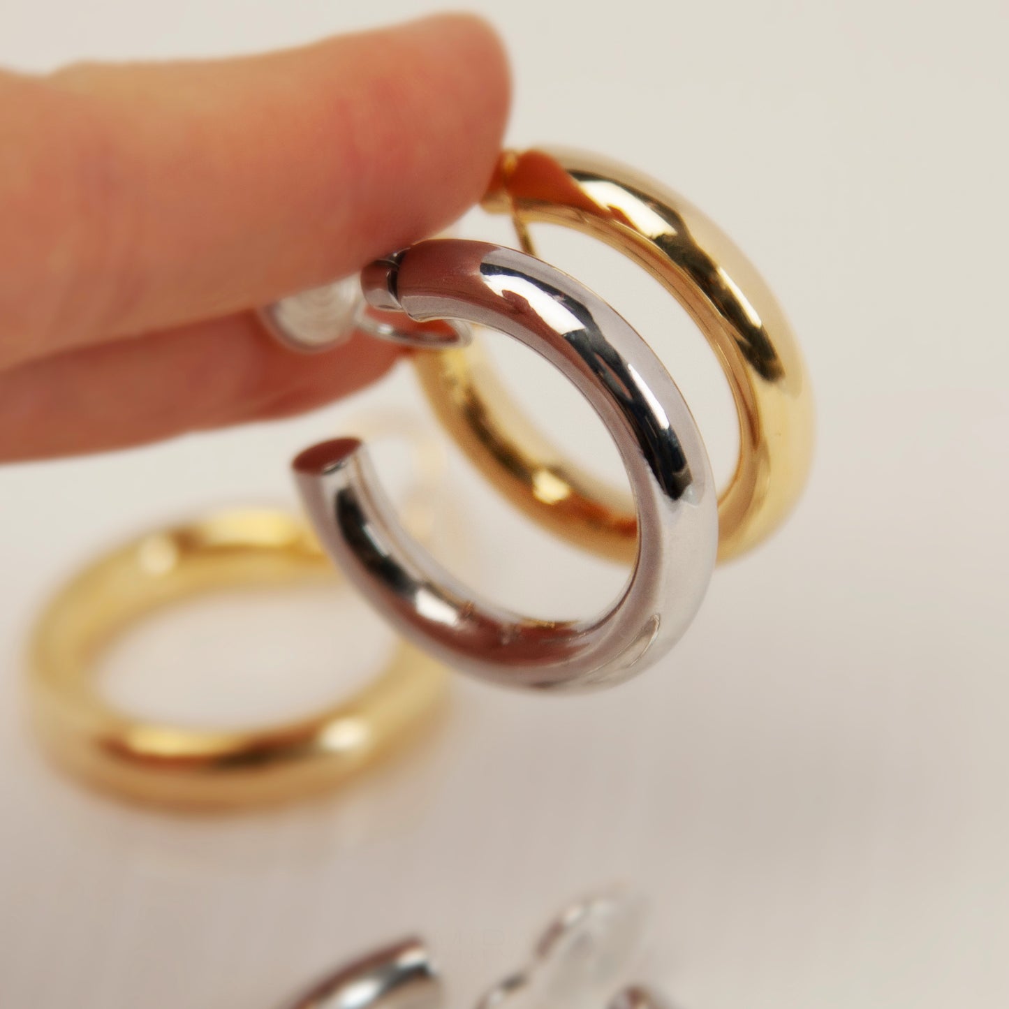 Huggie Hoop Earrings Gold Silver, Everyday Simple Medium Hoops, Large Hoops Non Pierced Earrings