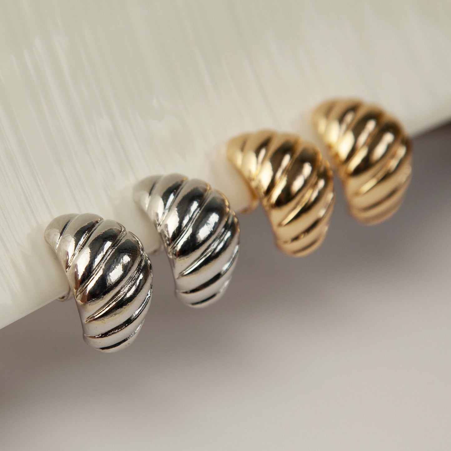 Large Croissant Stud Clip On Earrings, Modern Minimalist Earrings, Metal Effect Hinged Clip On Studs, Non Pierced Earrings, Shell Studs