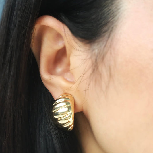 Large Croissant Stud Clip On Earrings, Modern Minimalist Earrings, Metal Effect Hinged Clip On Studs, Non Pierced Earrings, Shell Studs