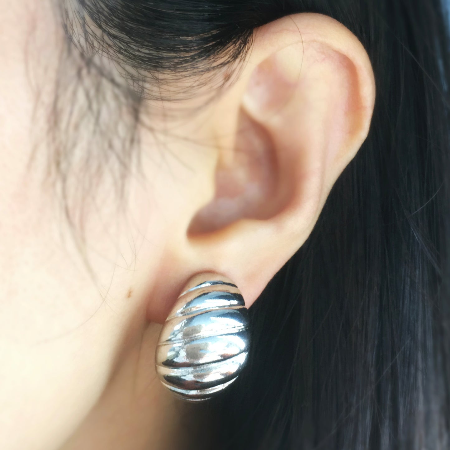 Large Croissant Stud Clip On Earrings, Modern Minimalist Earrings, Metal Effect Hinged Clip On Studs, Non Pierced Earrings, Shell Studs