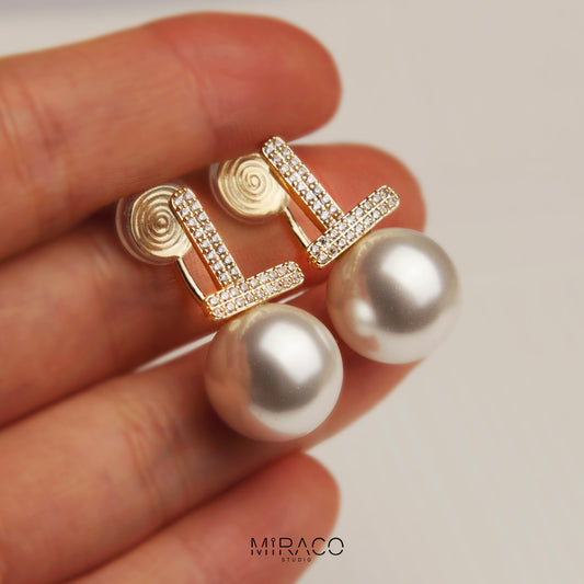 Large Dangle Crystal Pearls Earrings, Non Pierced Earrings