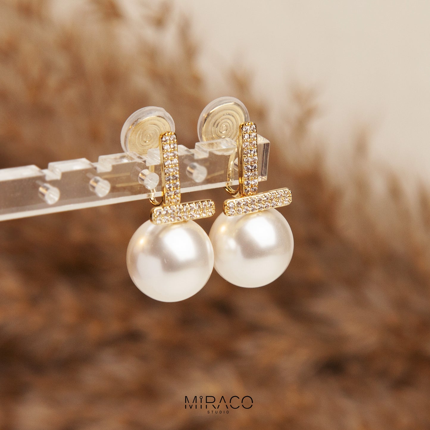 Large Dangle Crystal Pearls Earrings, Non Pierced Earrings