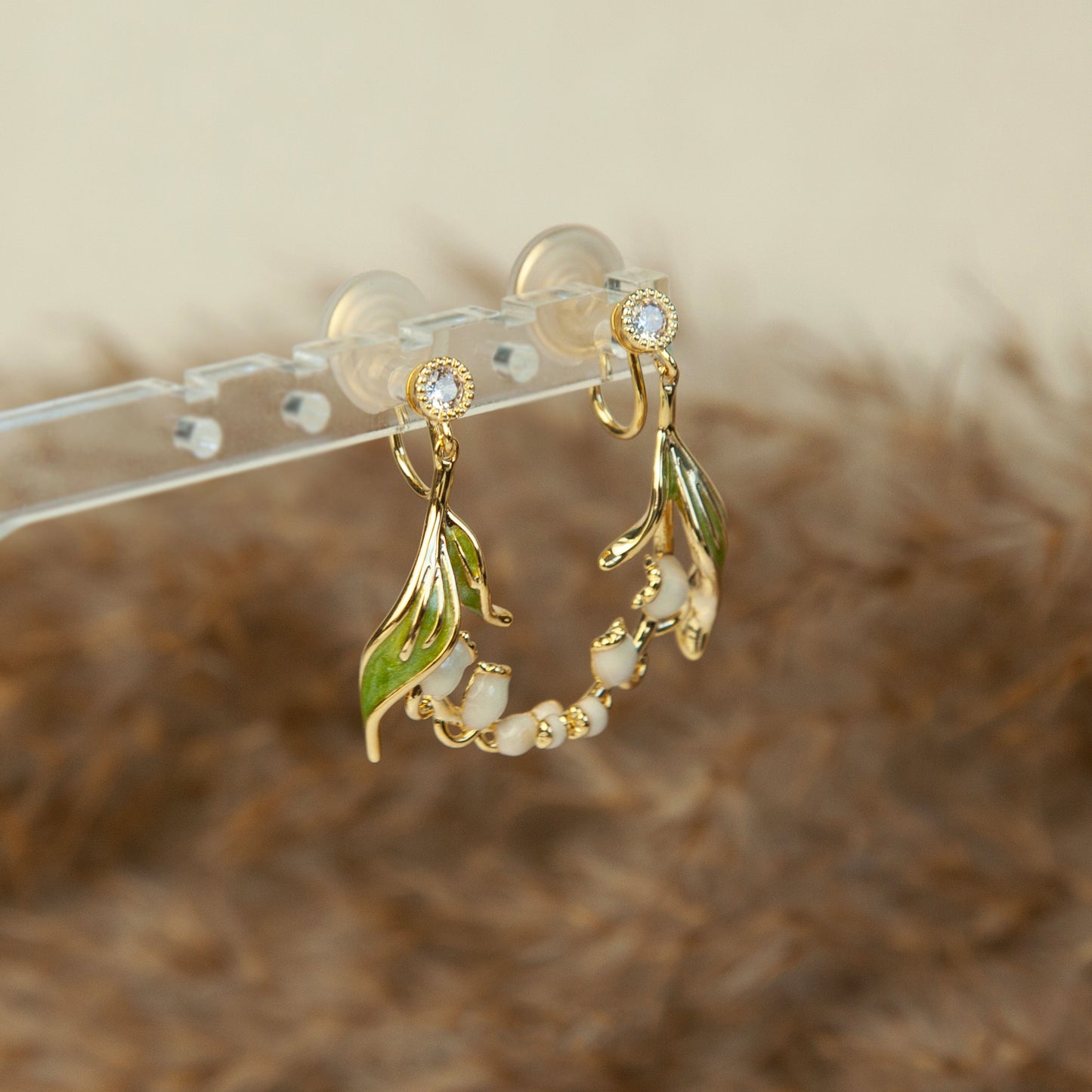 Lily of the Valley Clip On Earrings, Flower Dangle Drop Earrings, Nature Inspired Dangle Floral Plant Earrings, Dangle Flowers Non Pierced
