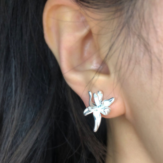 Matt Silver Floral Studs, Non Pierced 3D Plant Jewelry Nature Inspired Floral Plant Earrings