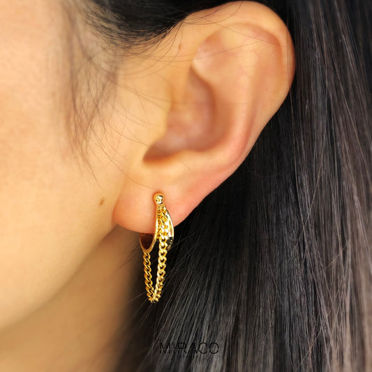 Medium Dangle Hoop Earrings Gold Silver, Geometric Non Pierced Earring Ear Clip