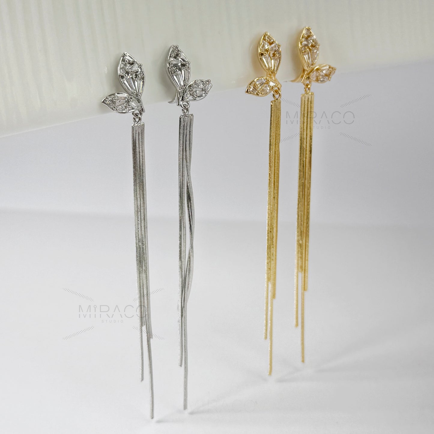 Mini-Clip Crystal Fringe Earring Minimal Dangle Drop Non-Pierced Long Chain Earring Gold or Silver