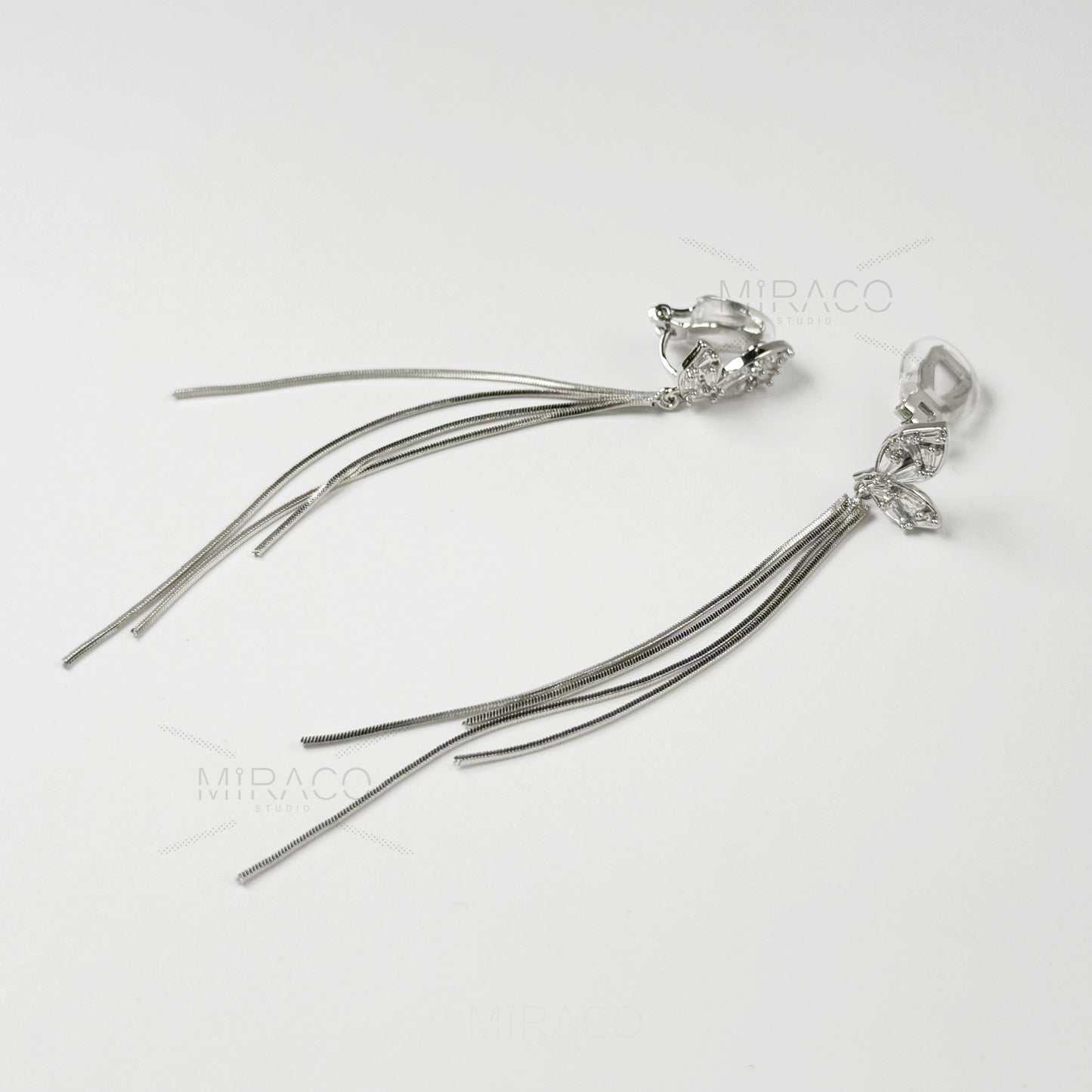 Mini-Clip Crystal Fringe Earring Minimal Dangle Drop Non-Pierced Long Chain Earring Gold or Silver